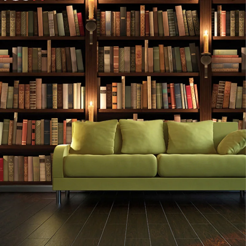 

beibehang Custom Photo Wallpaper European Retro 3D Sofa TV Background Wallpaper Mural Wall Bookcase Books Bookshelf 3D Mural