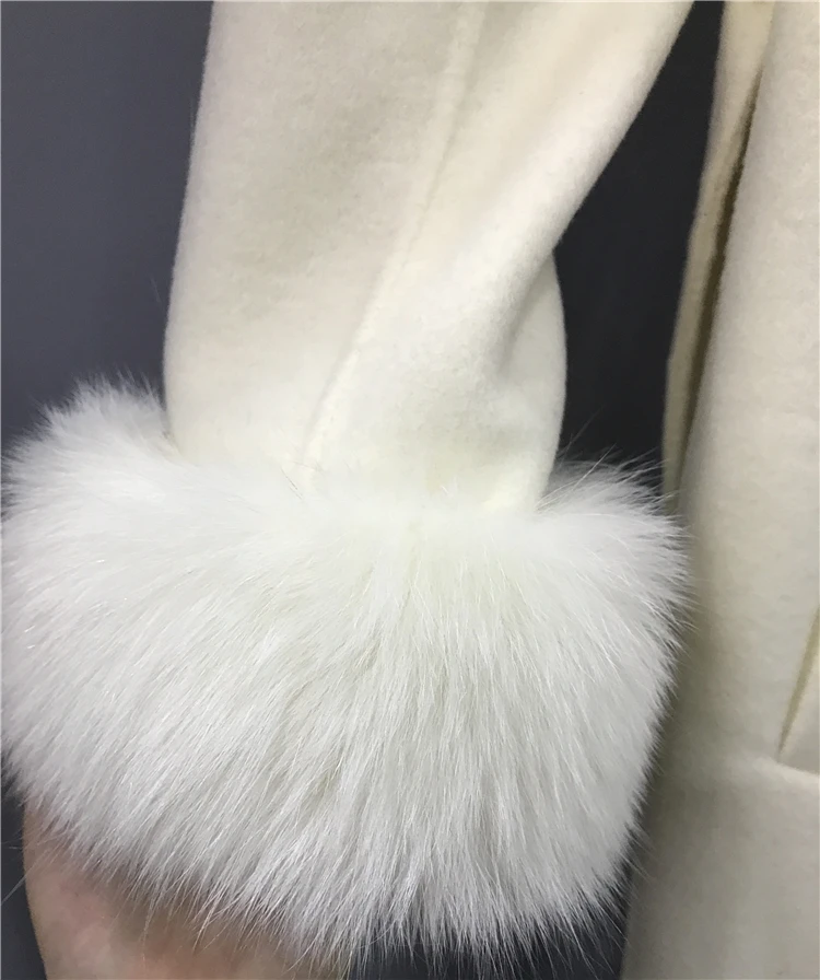 Качающийся потрясающий натуральный бренд Fox fur Trim из шерсти ягнёнка шерстяной Тренч пальто плюс размер осень зима меховые пальто abrigo mujer