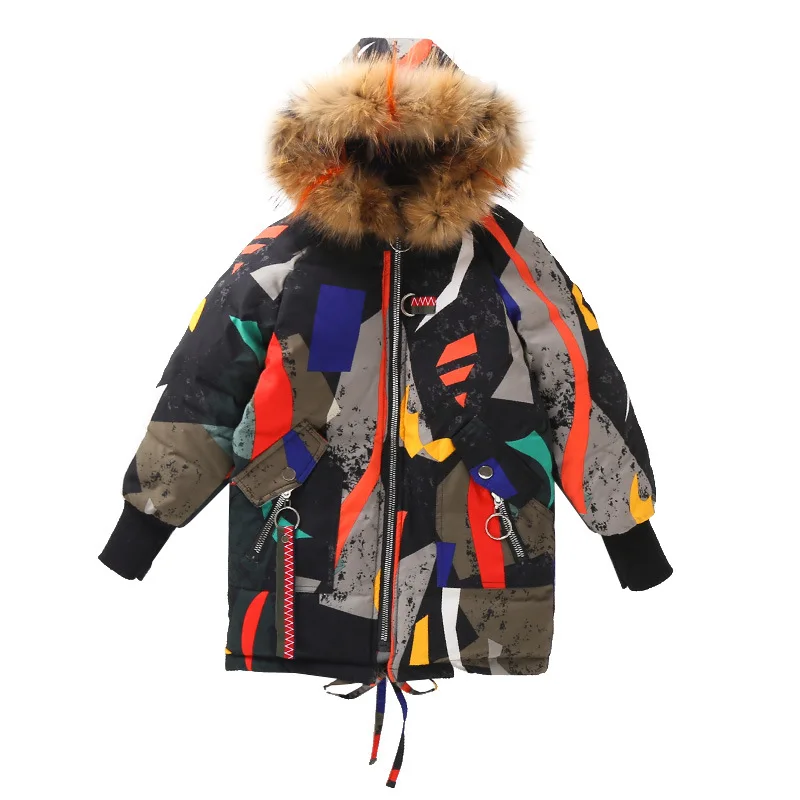 Мягкие зимние куртки из хлопка для девочек; детская теплая верхняя одежда с большим меховым капюшоном; пальто; детская модная длинная плотная куртка; пальто
