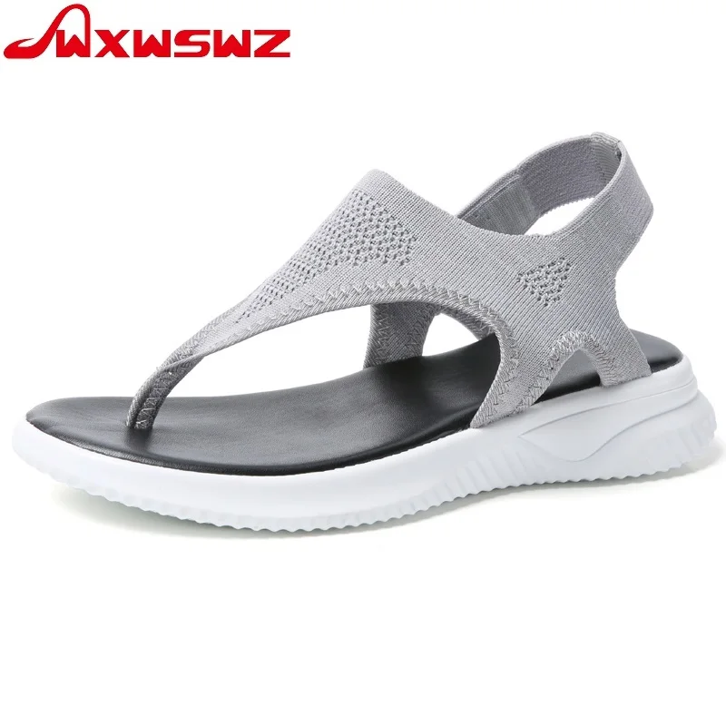 

WXWSWZ New Sandals Female Summer 2019 New Type Flyer Slipper Leisure Simple Fly-knitted Mesh Female Shoes with Soft Bottom