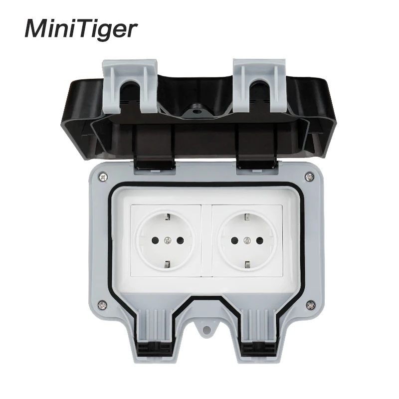 Водонепроницаемая уличная настенная электрическая розетка Minitiger IP66 16 А двойная