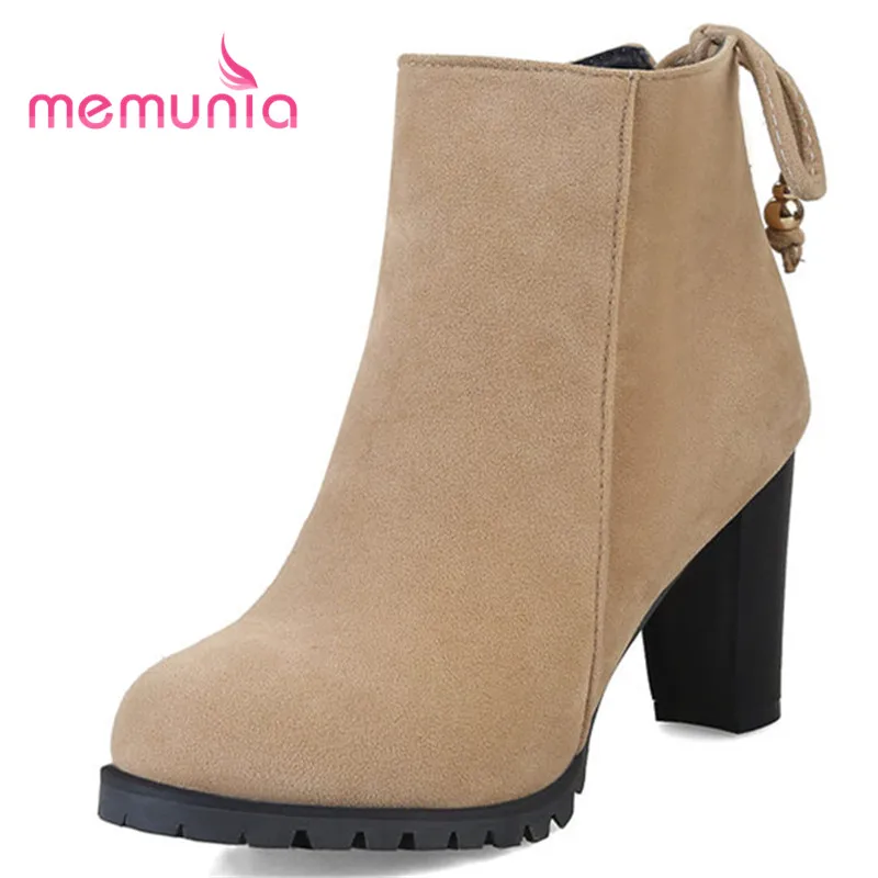 

MEMUNIA large size 32-43 fashion boots elegant narrow band women boots thick heels round toe new arrive 2020 winter ankle boots