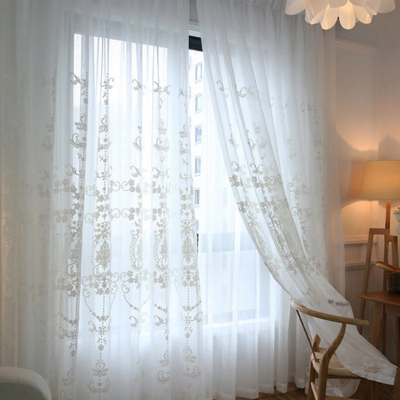 European Embroidered Voile Sheer Tulle Curtains For Bedroom Living Room Window