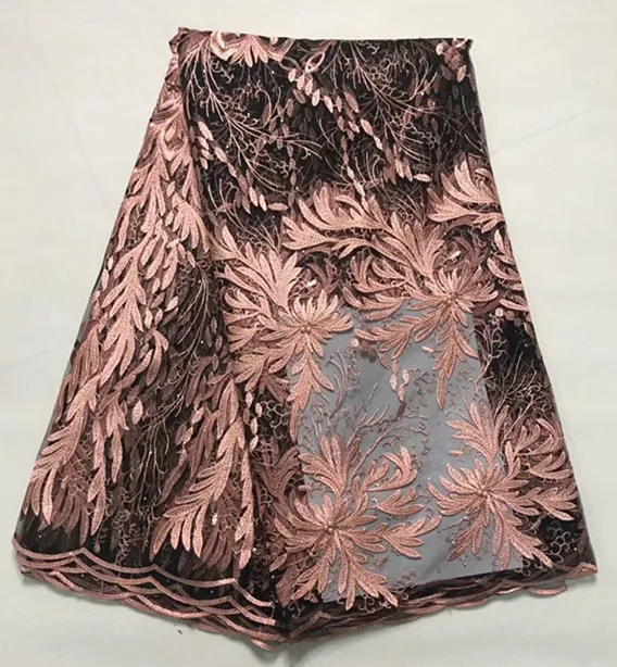 

2019 African Beaded Tulle Lace Fabric High High Quality Lace Material Net French Embroidery Nigeria Lace Fabric JFMA302