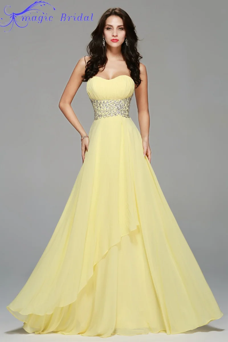 Elegante Cristalli Vita In Rilievo di Lunghezza Del Pavimento Lungo Giallo  Chiffon Abiti Da Sera 2016 Una Linea Formale Abiti Robe De Soiree|Evening  Dresses| - AliExpress