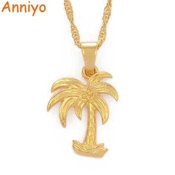 

Anniyo Coconut Tree Charm Pendant Necklaces for Women Girls Gold Color Ocean Style Jewelry Water Wave Chain Gifts #016416