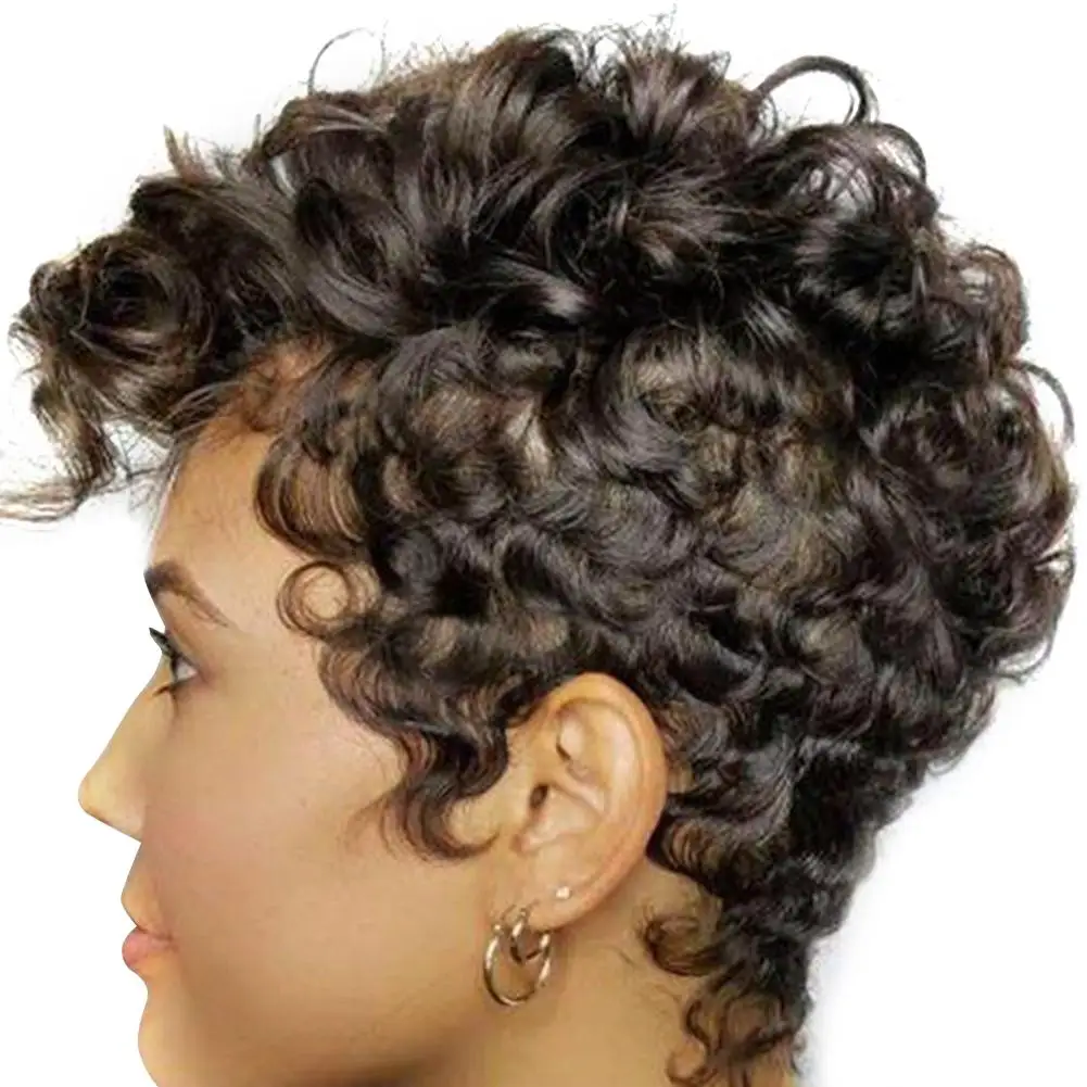 

Black Short Curly Wigs Natural Synthetic Hair Wigs For Women Exquisite Rose Net Breathable Mesh Cap Very Beautiful High Quality