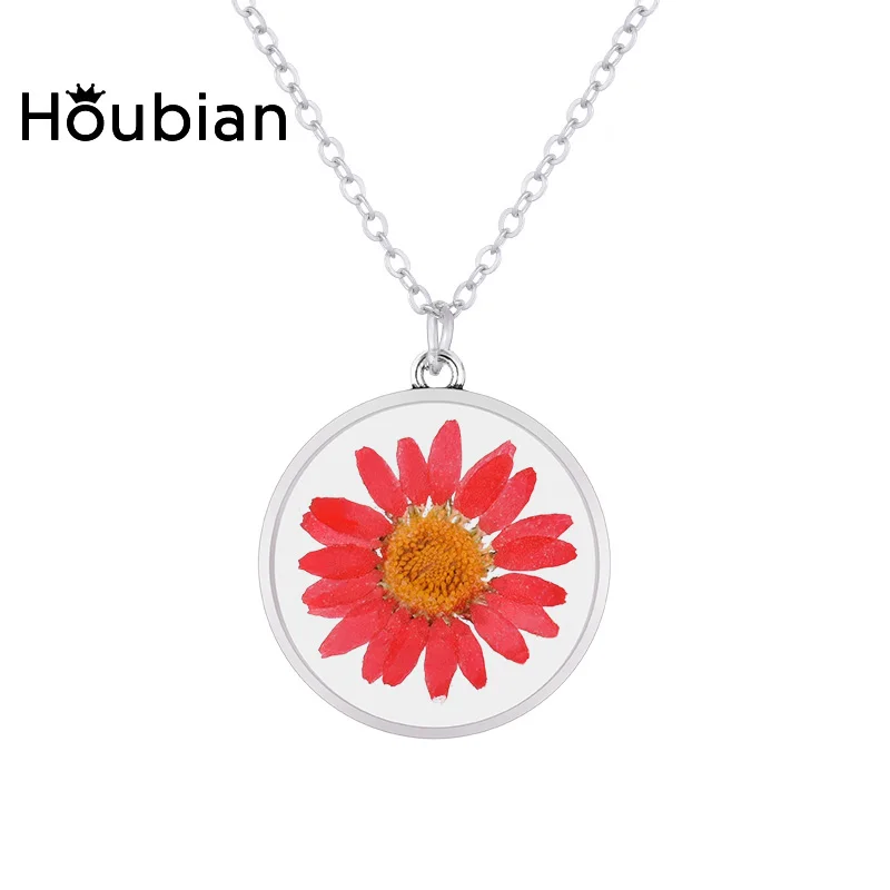 Houbian New Resin Dried Flower Necklace for Women Natural Sunflower
