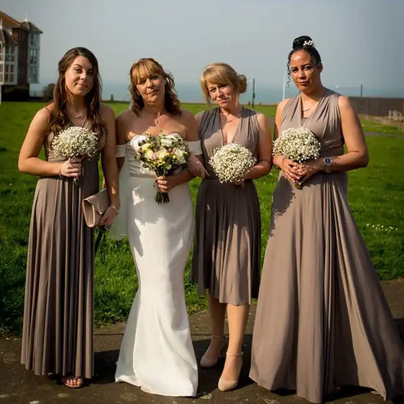 taupe maxi bridesmaid dress