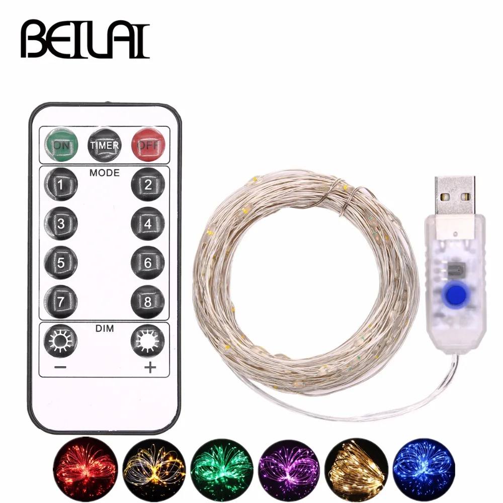 

BEILAI 33FT 10M 100LED Fairy LED String Lights Waterproof DC 5V USB LED Holiday Light Sliver Wire with Remote For Christmas