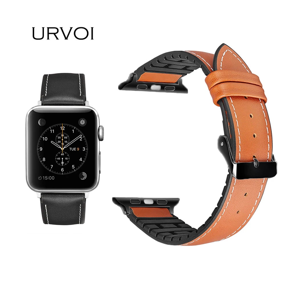 Urvoi ремешок для Apple Watch Series1 2 3 кожаный ремешок для iwatch ремень высокое качество дышащая ТПУ сзади кожа лица дизайн 38 42