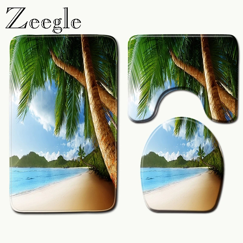 

Zeegle 3Pcs/set Bathroom Mat Set Flannel Anti-Slip Kitchen Bath Mat Carpet Bathroom Toliet Rug Washable Mats