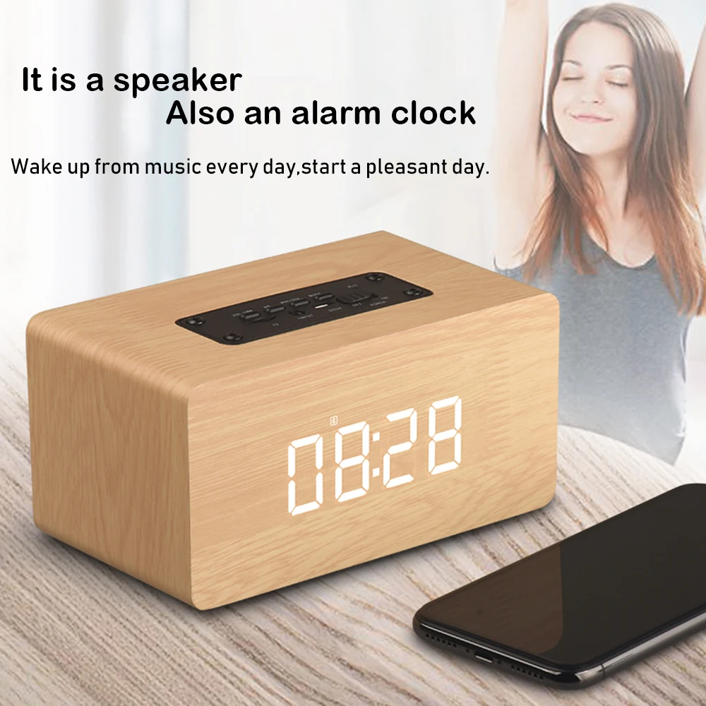 

Wooden Wireless Bluetooth Speaker Multi-function Computer Alarm Clock Audio LED Clock Digital Display and Furniture Wild
