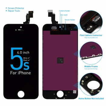 

A1453 A1457 A1518 A1528 A1530 A1533 Parts For iPhone 5s LCD Display+Touch Screen Digitizer Assembly No Dead Pixel Black White