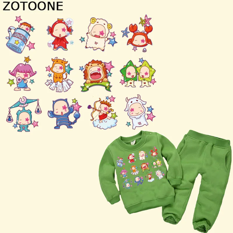 

ZOTOONE Cartoon Animal Patch Iron-on Transfers for Kids Clothes DIY T-shirt Applique Heat Transfer Vinyl Twelve Constellations