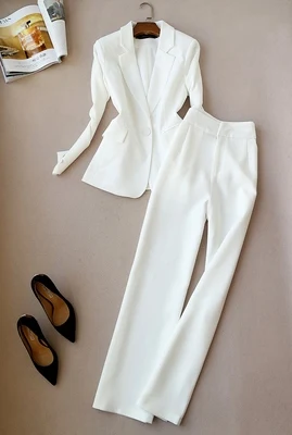 Professionnel Femmes Jambes À Sac Dames Larges Deux vert Solide jaune Nouveau Couleur 2018 Veste Pantalon Pièces Kelly Blazer Blanc Costume fawtqpPq