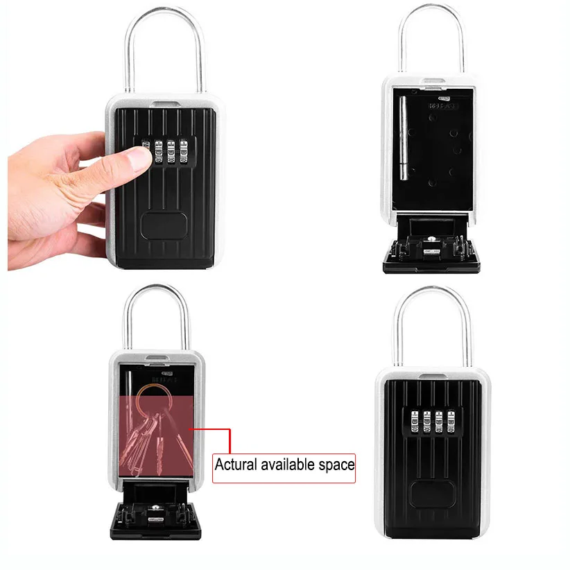 Key Safe Box Outdoor Key Storage Box Padlock Aluminum alloy Password Combination Security Keys Hold Safes Home Factory Office  (5)