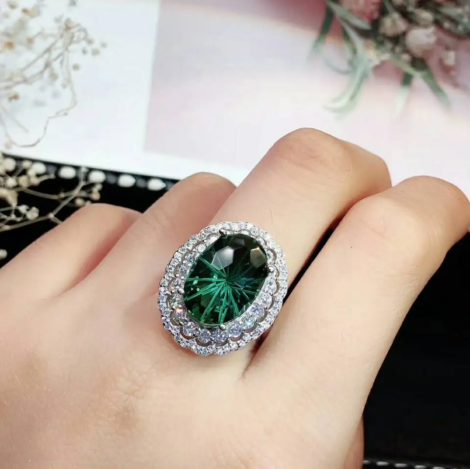 MeiBaPJ Топ Сияющий натуральный бразильский Зеленый Кристалл ювелирный набор Настоящее 925 пробы Серебряное кольцо ожерелье изящное кольцо Свадебные украшения