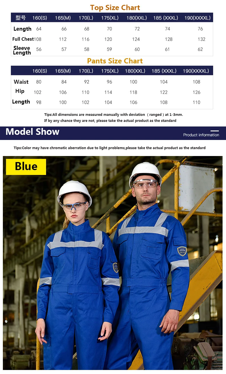 Хлопок огнестойкий комбинезон Синий FR Рабочий комбинезон с отражающей ленты Рабочая одежда