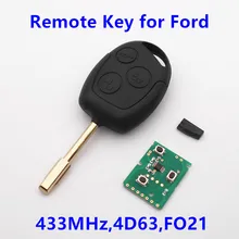(Para Ford) Hoja FO21 Clave remoto 433 MHz con 4D63 Chip para Focus C MAX Fusión Tránsito KA Fiesta Mondeo Coche de Entrada Sin Llave Fob