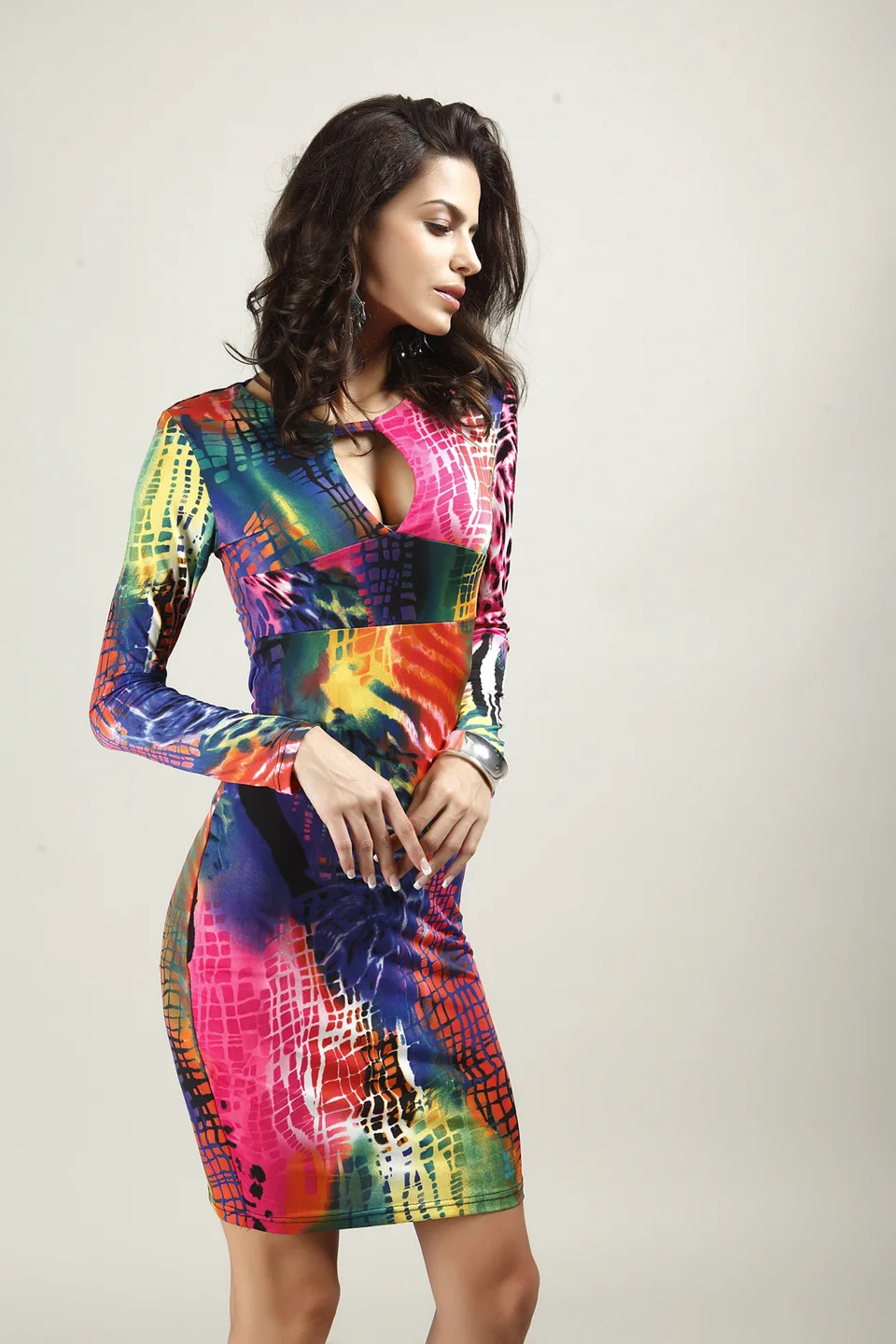 New women's summer&autumn V-neck milk silk sexy fashion noble youth gorgeous sexy bag hip slim party print dress