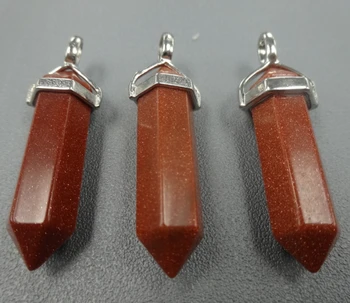 

Polished Natural Red Stone Point with Silver Plated Pendant Bead, Hexagonal Shape Point Gems Pendant for Necklace Making