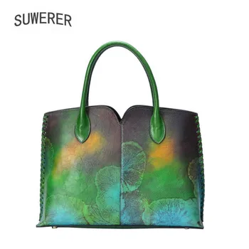 

SUWERER 2019 New women genuine leather bag Fashion top Cowhide bags for women handbags designer women bags schoudertas dames