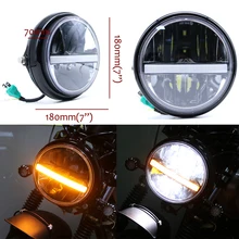 Fashion 55W Motorcycle Zinc Alloy Headlamp DC 12V Motorbike Round Headlight Scooter Retro Black LED Head Lamp Motor Front Light