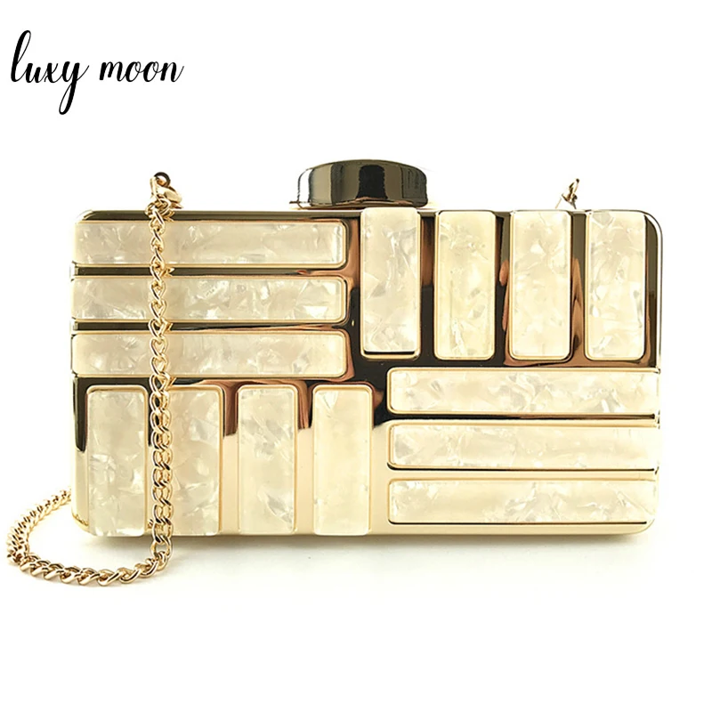 

Acrylic Evening Bag Women Day Clutches Fashion Design Wedding Purse Metal Chain Handbags Hard Case Party Banquet Shoulder Bag