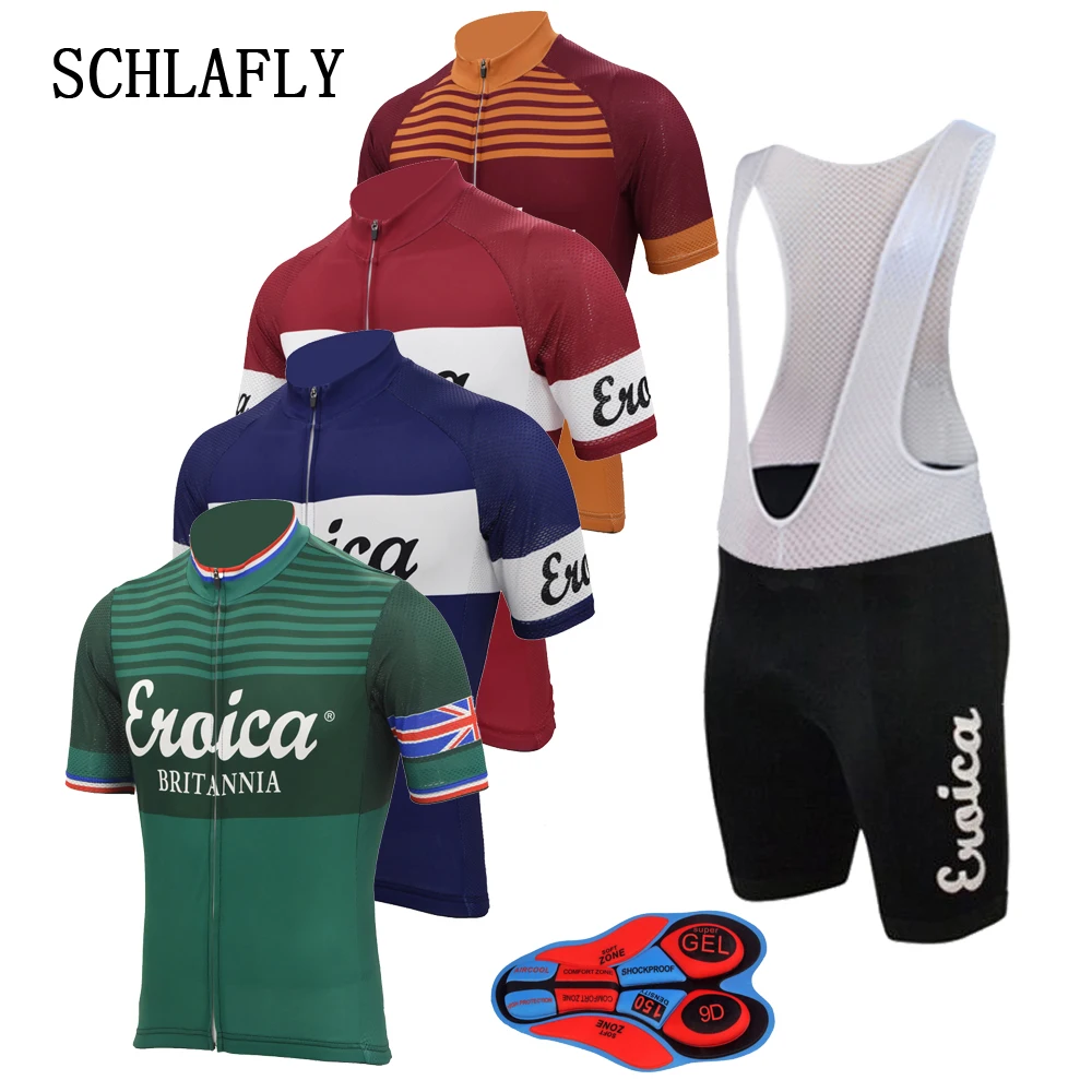 

classic green orange cycling sets 9d Silicone cushion summer short sleeve jersey+bib pants bike wear cycling top schlafly