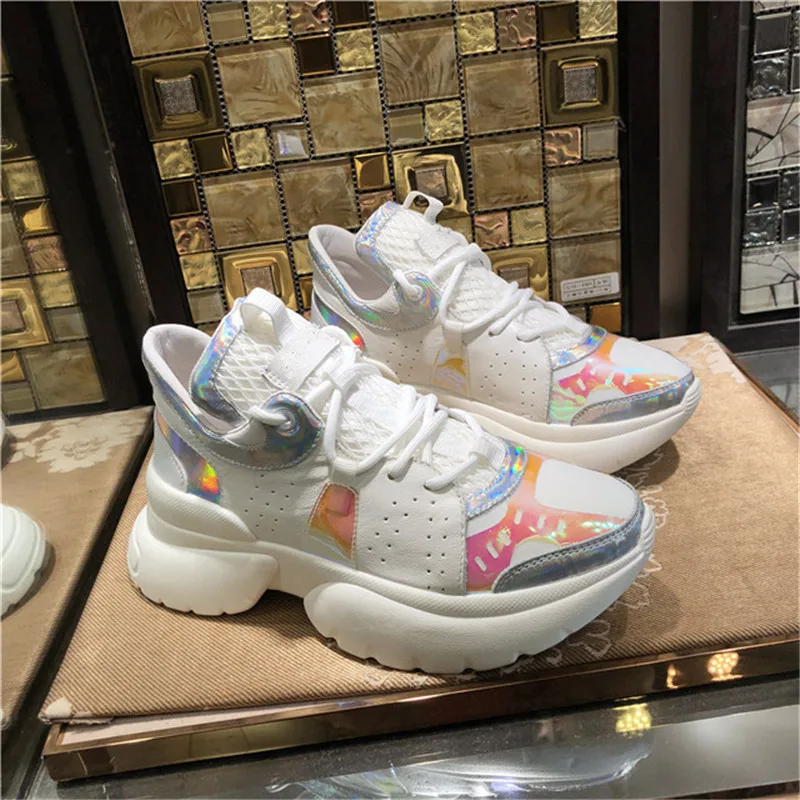 

Hot Sneakers Women White Air Mesh Cake Bottom Lace Up Women Sneakers Round Toe Zapatos De Mujer Casual Shoes Woman Flat Femme