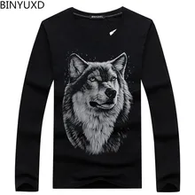 Hot sale Plus Size s-5XL Leisure autumn and winter cotton long sleeved male T-Shirt fashion brand men’s t shirt wolf pattern