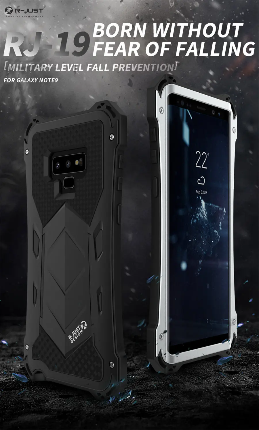 New Heavy Duty Case for Samsung Galaxy Note 9 Doom Armor Metal Case for Samsung Note 9 Original R-just Shockproof Cover (1)