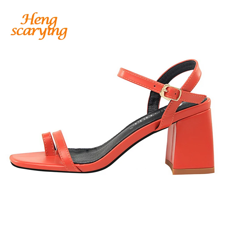 

2019 Summer Women 7cm Block High Heels Party Sandals Lady Sexy Leather Fetish Heels Red Pumps Size 40 Female Buckle Strap Shoes