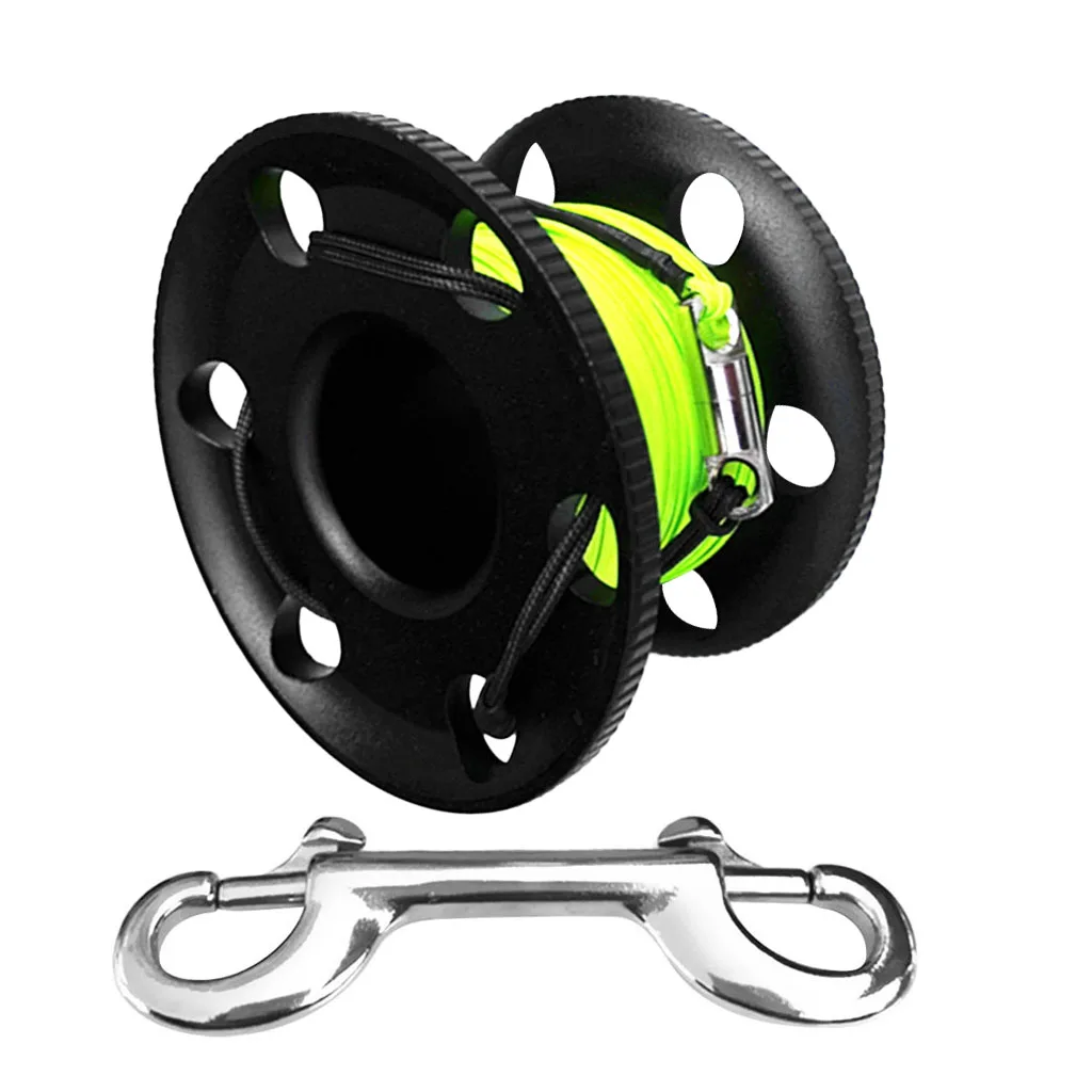 Durable Scuba Diving Aluminum Alloy Finger Reel Spool 20m Line Bolt Snap Clip for Fishing Boating Accessories