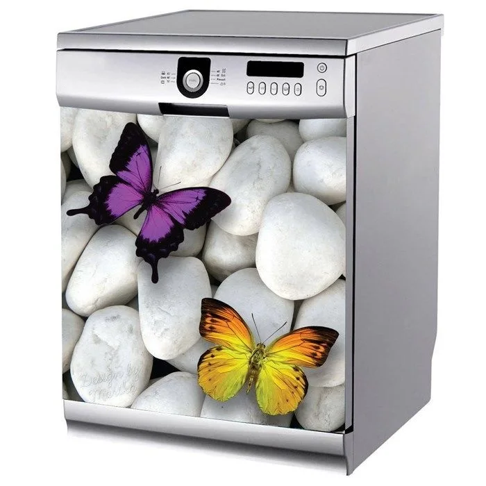 

Creative 3D Butterfly On Cobble Pattern Dishwasher Refrigerator Freeze Sticker Fridge Door Cover Wallpaper Kitchen Wall Stickers