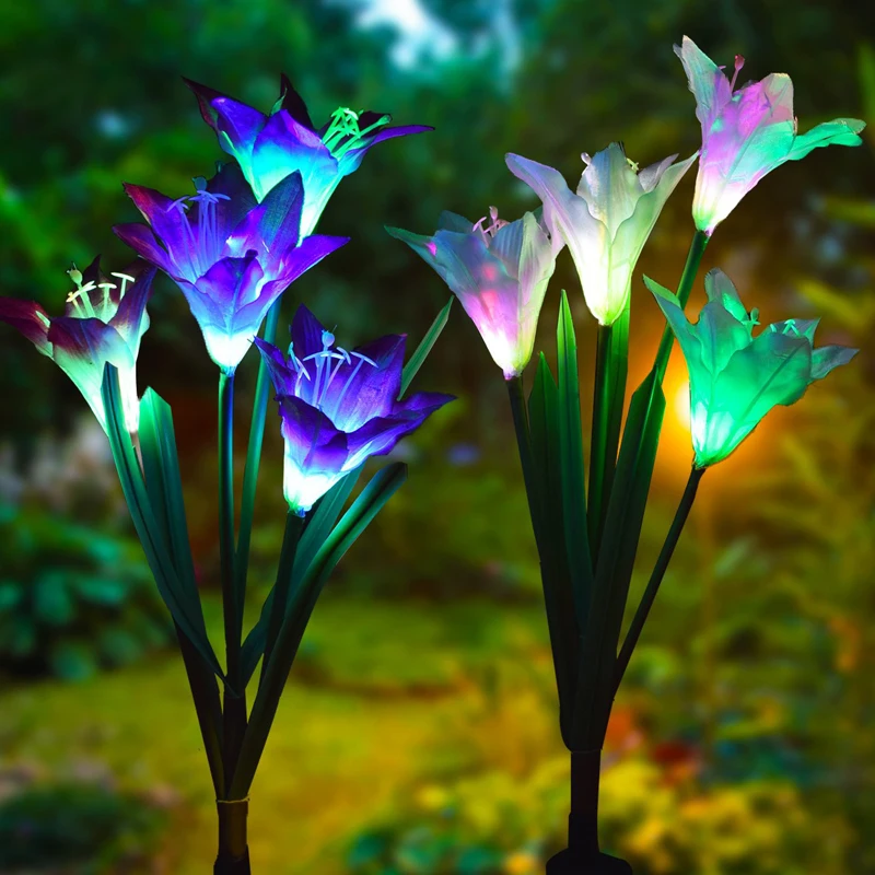 Novelty 4 Head lily flower Solar Light LED Decorative Outdoor Lawn Lamp Home Garden Fake Flower IP55 Waterproof Lamps