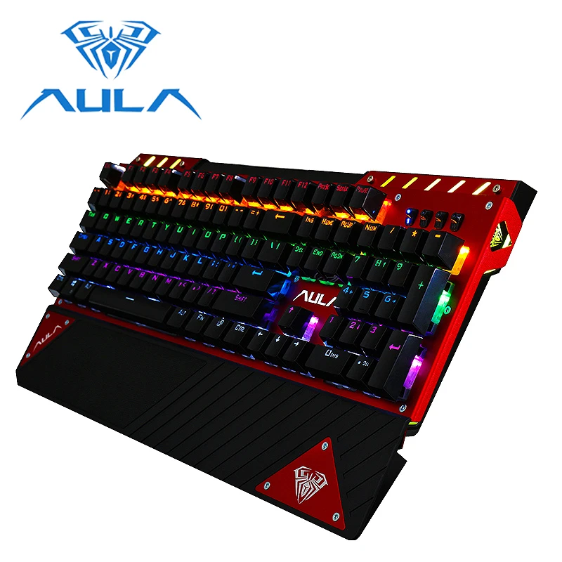 Механическая игровая клавиатура AULA с RGB подсветкой проводная синяя 104 клавишами и