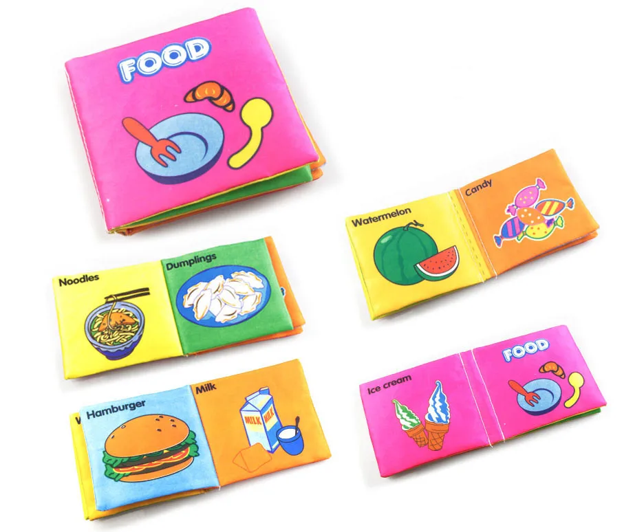 Coolplay книжки из мягкой ткани звук шелеста младенческой ребенок тихие книги развивающие погремушка в коляску игрушки для новорожденного ребенка 0-12 месяцев} - Цвет: A-Food