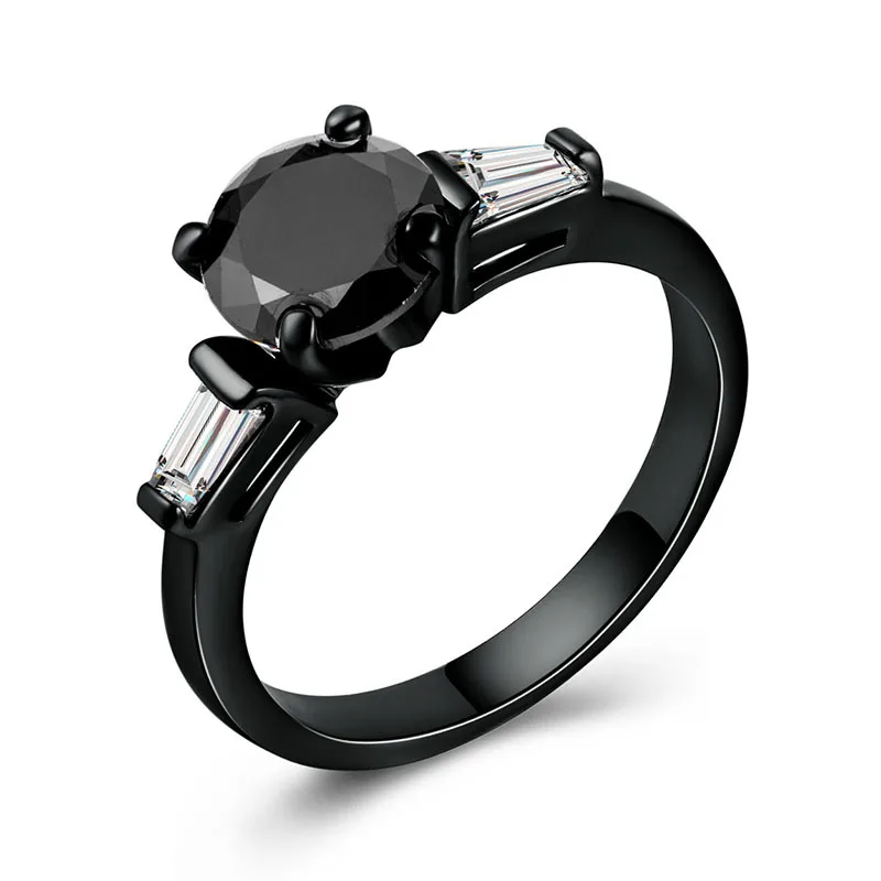 Huitan Solitaire женское кольцо с черной лентой модное свадебное кольцо на палец с Круглый фианит зубец Настройка юбилей подарок