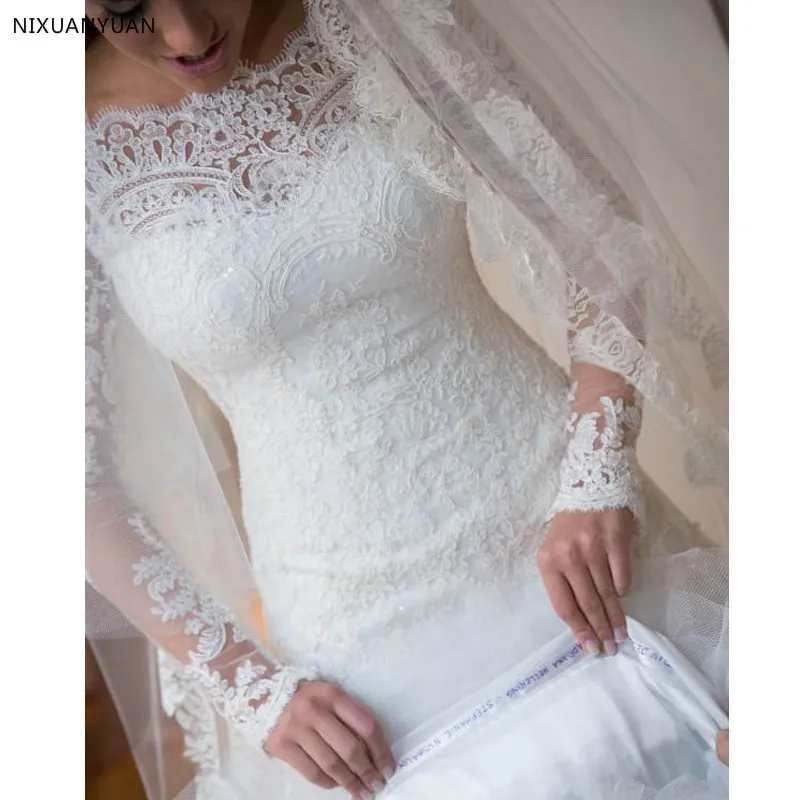 Линия с открытыми плечами с аппликацией белое платье невесты Vestido De Noiva 2019 дешевый с длинным рукавом кружевные свадебные платья