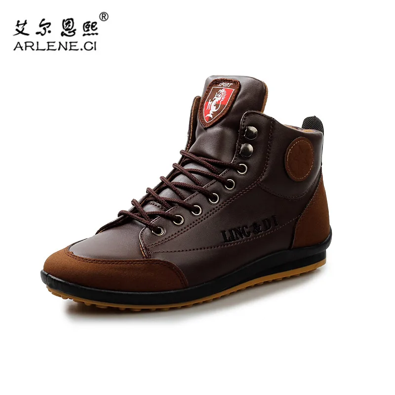 

Brand Men High Top Skateboarding Shoes 2019 British Style Mens Comfortable Leather Lace Up Shoes Male Anti-Skid Walking Sneakers