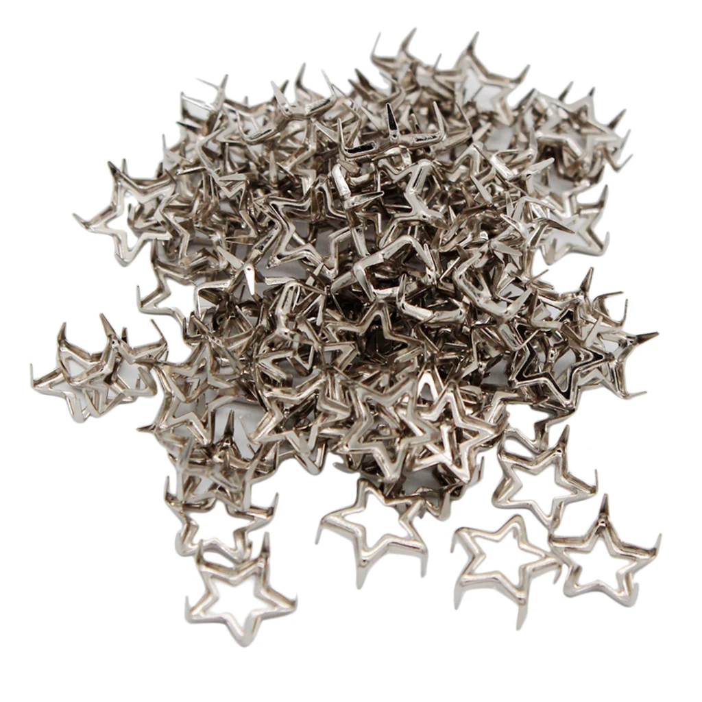 fityle 100Pcs Metal Hollow Star Rivet Studs 12mm Pentacle Type Studs Nailheads Punk Bag Shoes DIY Accessories
