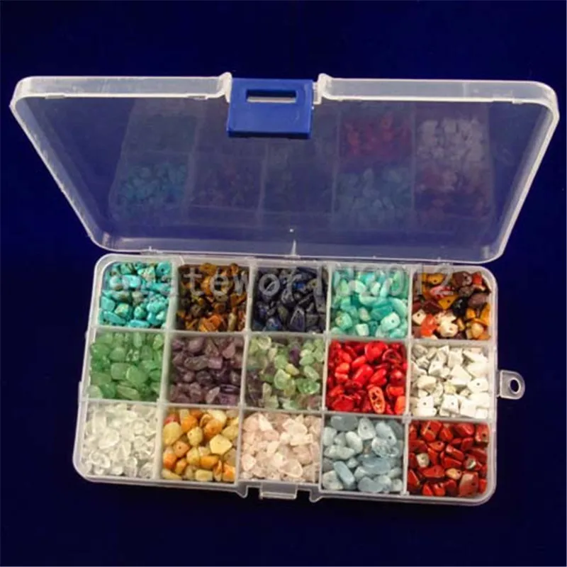 

(Plastic Box is Included)Natural Chips Irregular 7~8mm Assorted Box Set Loose Beads Crystal Energy Stone Healing Power 15 Color
