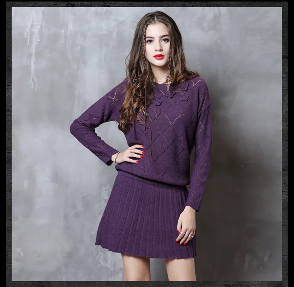 Vintage Winter Sweater Dress 2018 Cotton Wool Floral Knitting Dresses Female O-Neck Long Sleeve Pleated Sweater Dress Vestidos (20)