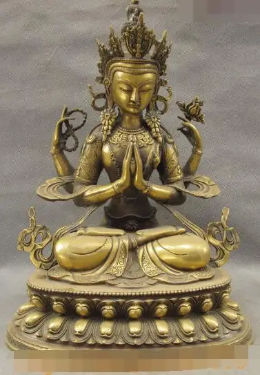 

S01388 18" Tibet Tantra Buddhist Bronze 4 Hands Chenrezig Buddha Avalokiteshvara Statue