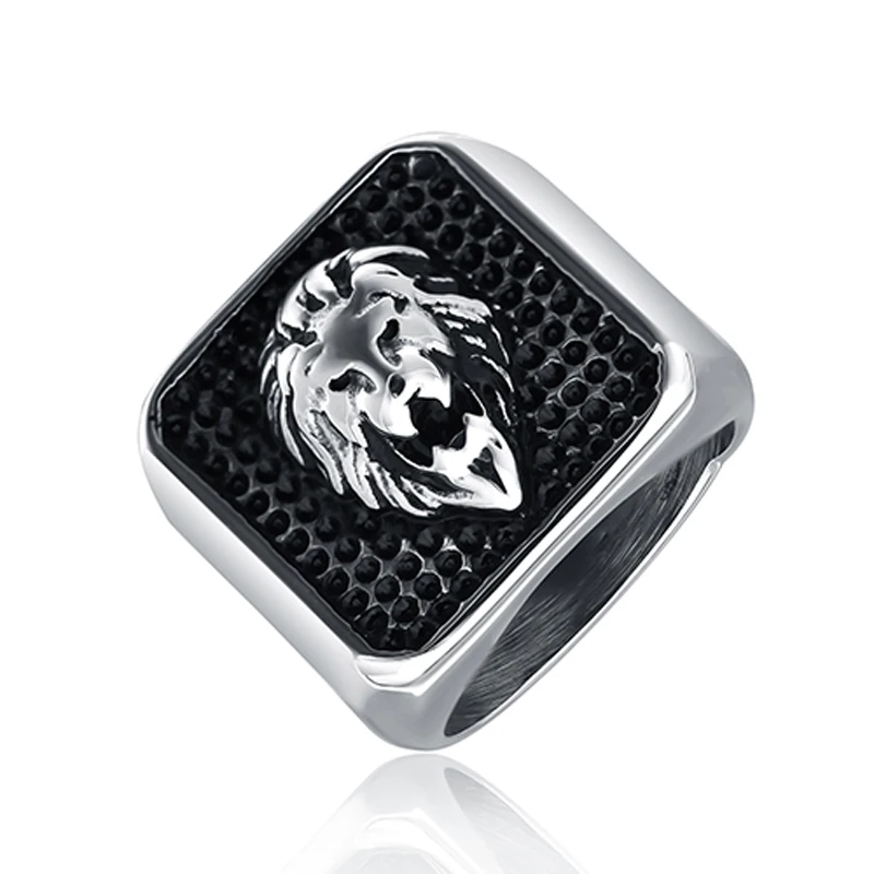 ZMZY Exquisite Black Large Unique 316L Stainless Steel Ring Lion Head Rings for Men fashion Jewelry Punk Vintage Cool Gift delicate lion head shape ring for men