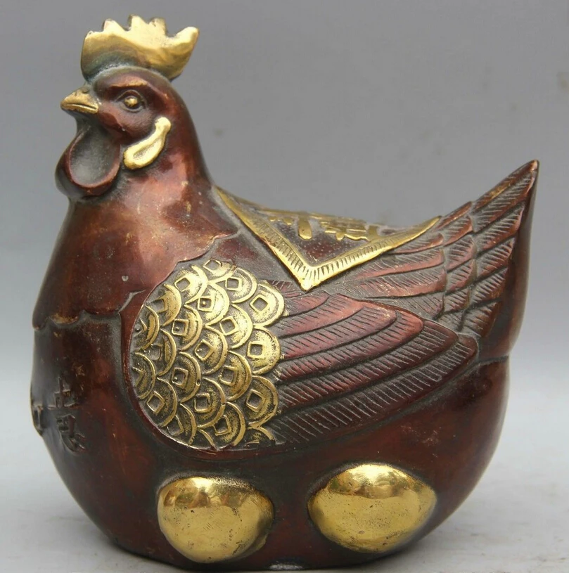 

150610 S1312 5" Chinese Fengshui Bronze Gilt Ru Yi Zodiac Year Rooster Cock Wealth Statue discount 30% (C0324)
