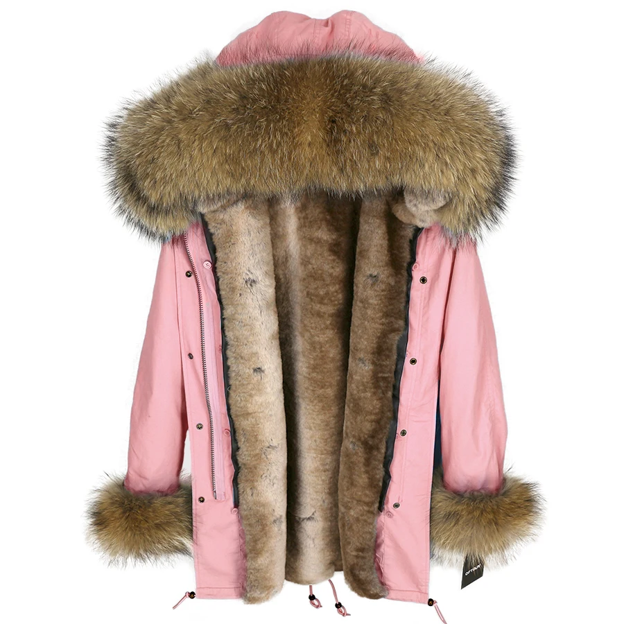OFTBUY, длинная парка, зимняя куртка, Женское пальто с натуральным мехом, большой воротник из натурального меха енота, капюшон, Толстая теплая подкладка, уличная одежда, бренд Luxuty - Цвет: 25
