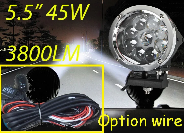 

Free DHL/UPS Ship,5.5" 45W 3800LM 10~30V,6500K,LED working light;Free ship!Optional wire;motorcycle light,forklift,tractor light
